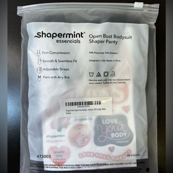 SHAPERMINT Bodysuit 3X Black Open Bra Brief Leg Panty Seamless Compression OCT - Picture 3 of 7